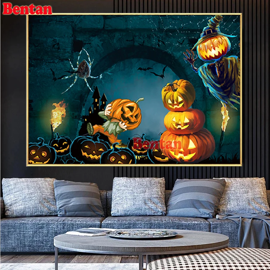 DIY 5D Diamond Painting Halloween Pumpkin Lantern Diamond Embroidery Cross Stitch Rhinestone Picture Puzzle Mosaic Set