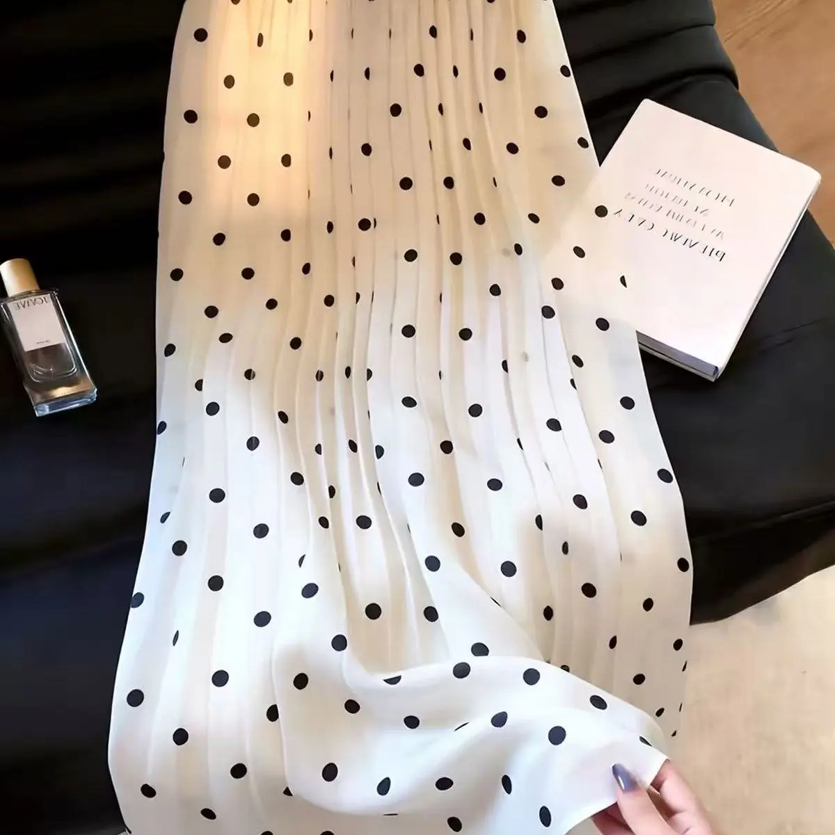 White Polka Dot Halter Neck  Dress Women's Korean Style Elegant Commute Long Skirt Casual Style Summer New Arrival