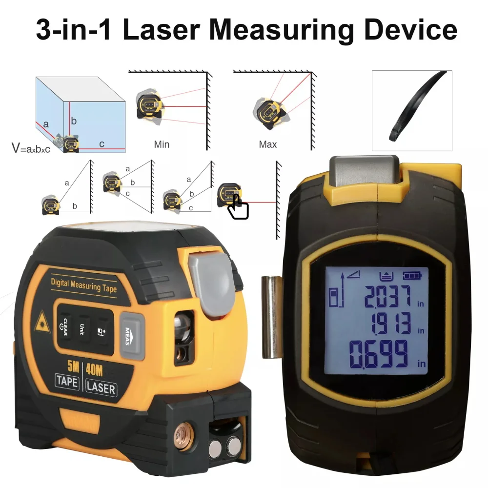 3 In 1 Laser Tape Measure Rangefinder 5m Tape Ruler Infrared High-precision Intelligent Electronic Ruler Building Distance Meter