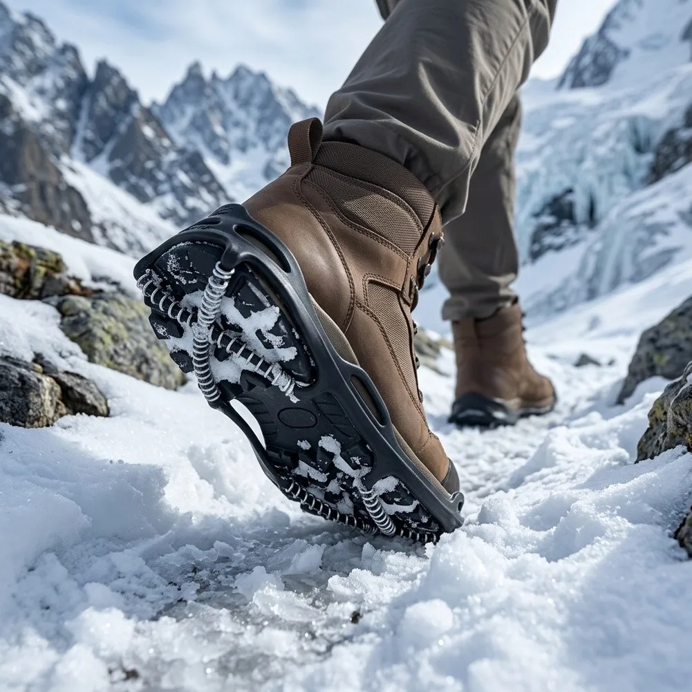 Silicone Ice Gripper Shoe Cover With Steel Springs Anti-Slip Ice Cleats Lightweight Snow Traction Aids Running Hiking