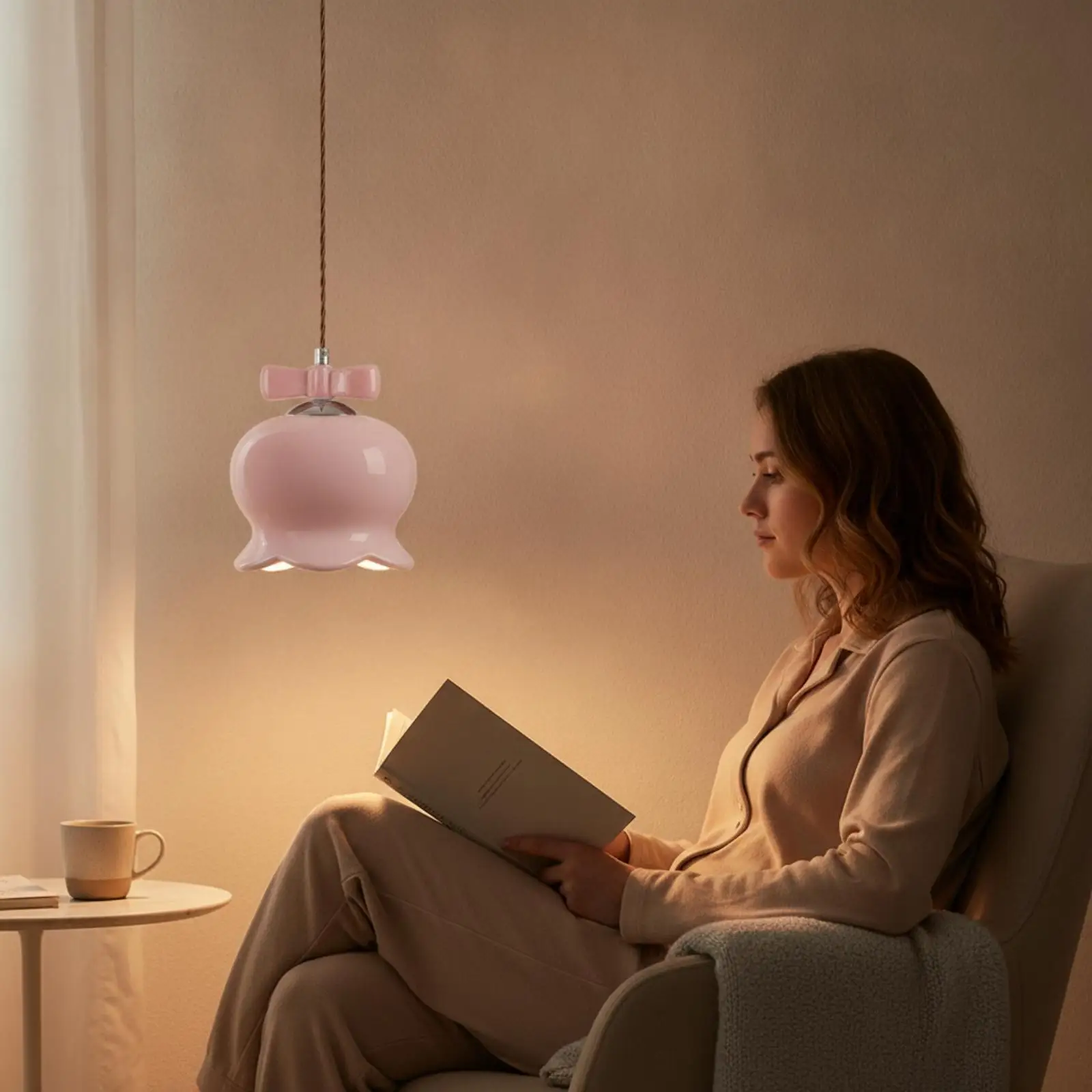 Charming Flower Design Ceiling Pendant Lamp with Glass Shade for Bedroom Dining Area and Cozy Small Room Decor