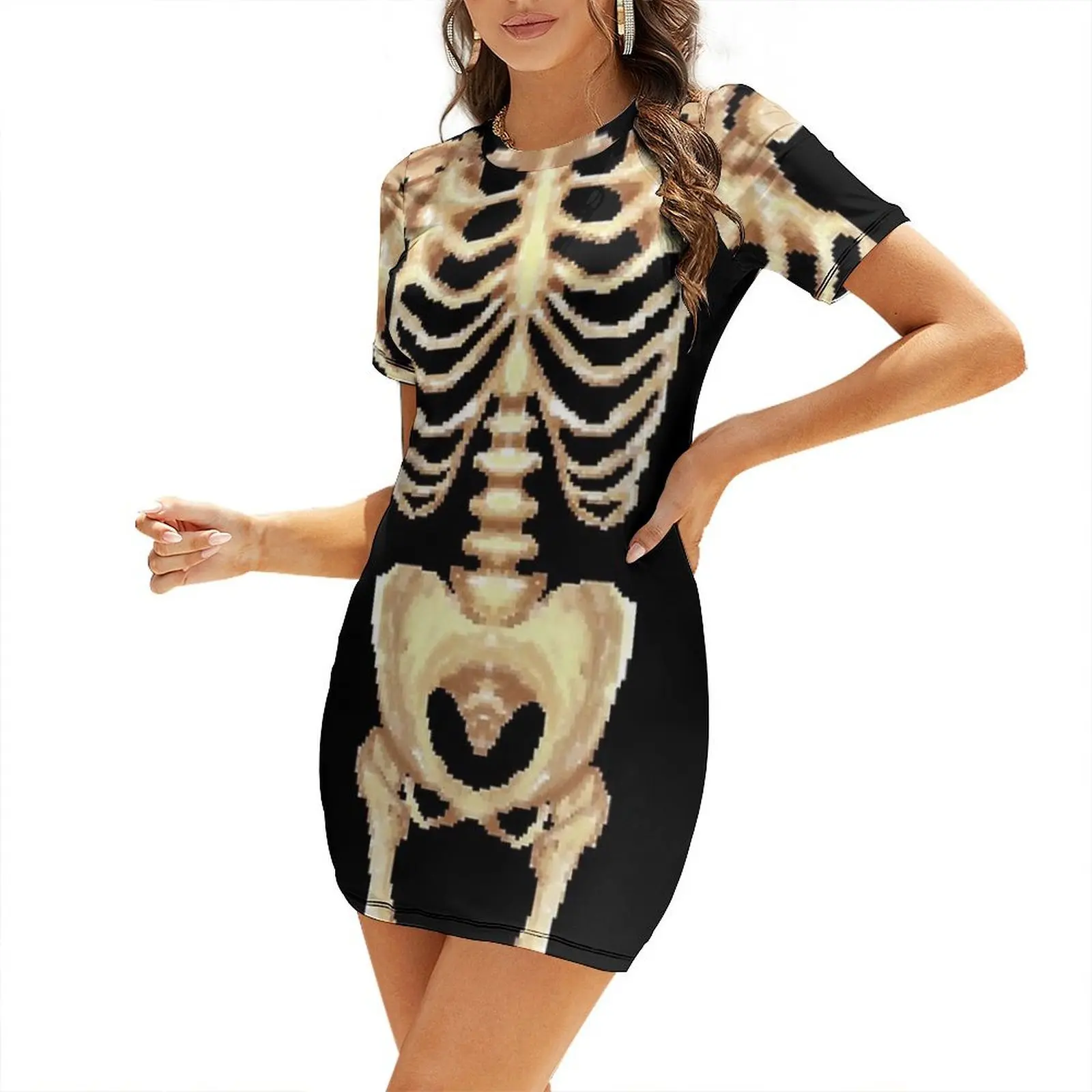 

skeleton Short-Sleeved Dress dresses for womens womans clothing dresses for official occasions