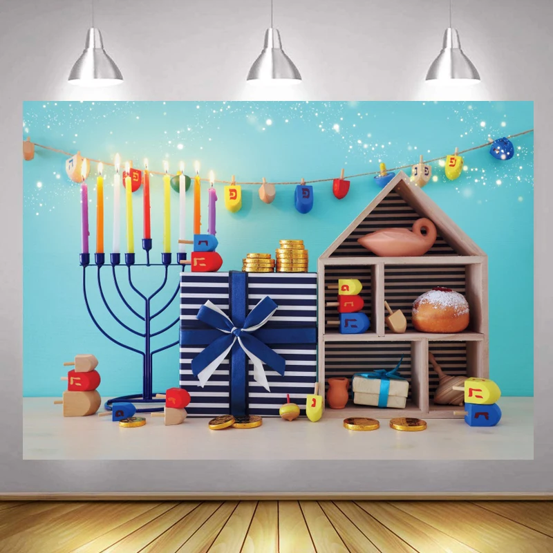 Judaism Happy Hanukkah Backdrop More Jerusalem Festival Celebration Jewish Party Candlestick Decorations Photography Background