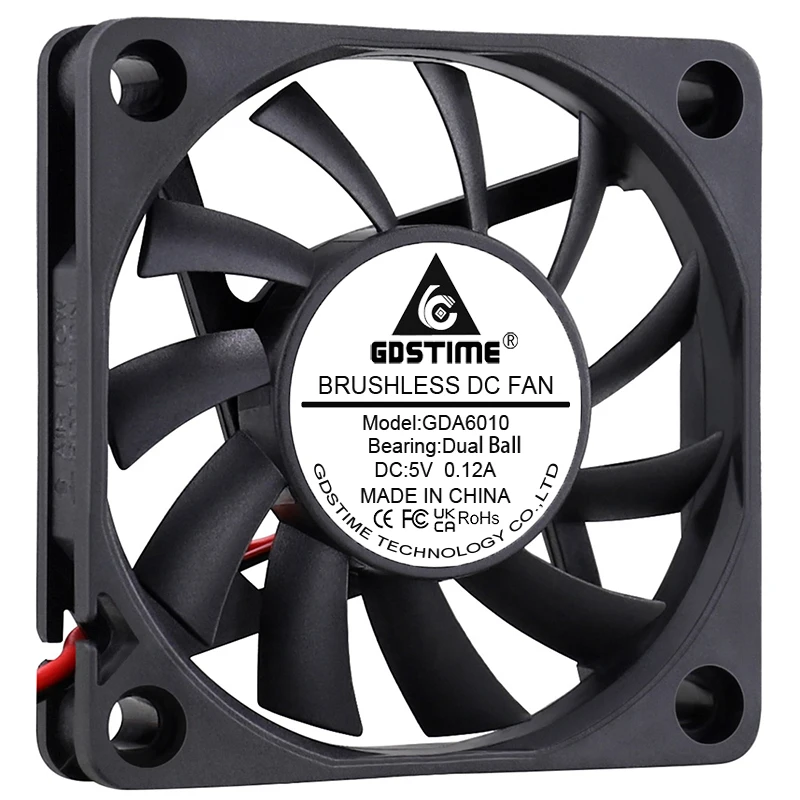 2Pcs Gdstime 6010 2Pin Case Motor Cooling Fan 6CM Computer Cooling System Fan 60x60x10mm 60mm DC 5V Dual Ball Brushless Cooler