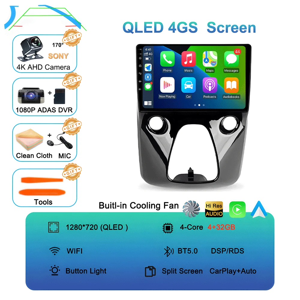 For Toyota Aygo / Peugeot 108 / Citroen C1 2014+ Android 16 CarPlay Car Radio Multimedia Video Player GPS Navigation 2 Din image 3