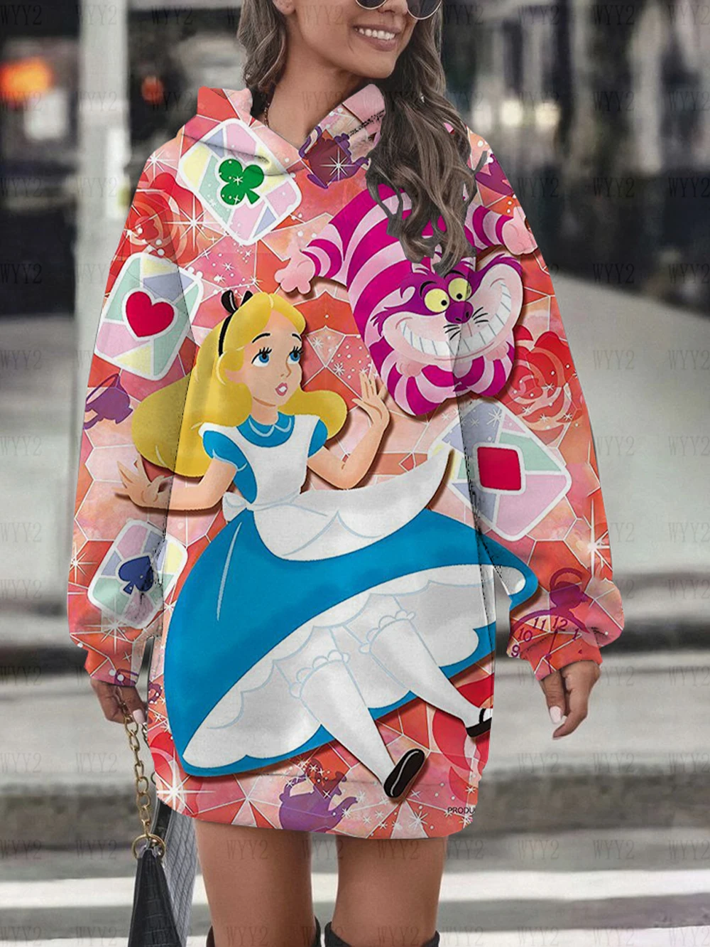 Vestido con capucha de princesa de Disney Alicia en el país de las Maravillas, sudadera, vestido de moda, sudadera, vestido con estampado completo, Sudadera con capucha para mujer