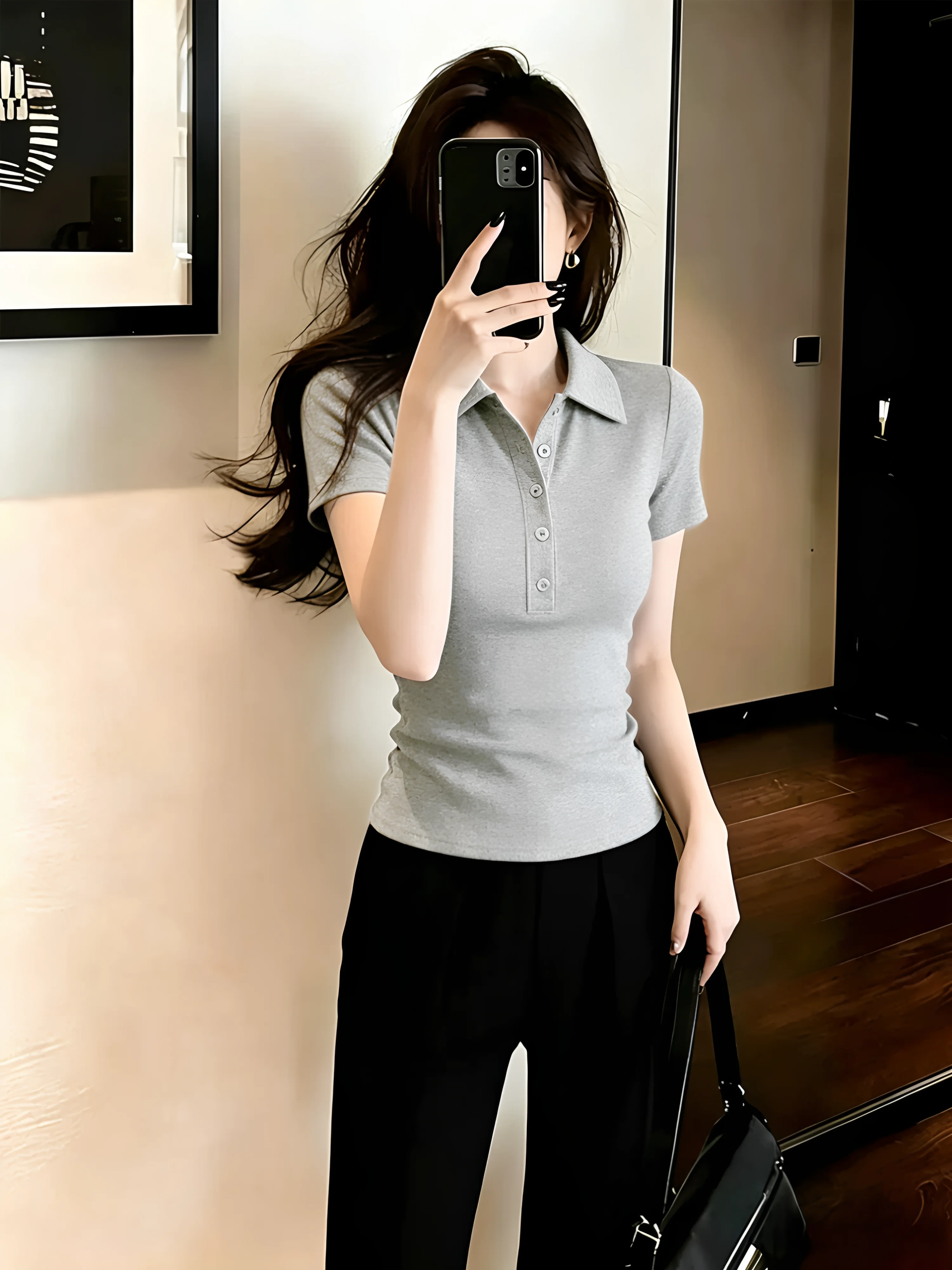 Summer  Collar Turn-down Collar Short Sleeve T-shirt Women plus Size Slimming Bodycon Top 95 Cotton Comfortable Fit
