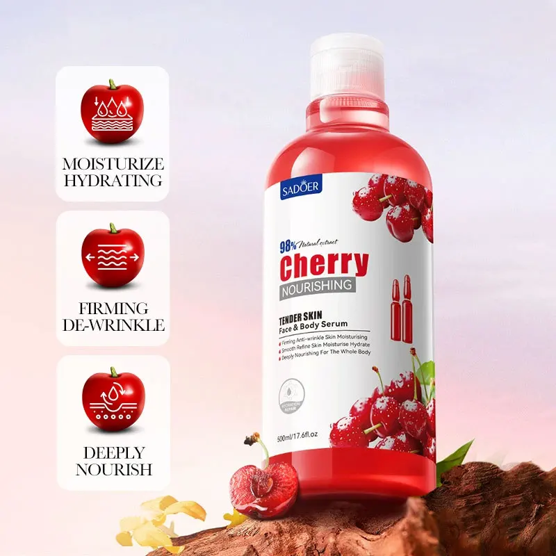 500ML Vitamin C Fruit Acid Cherries Face Serum Spots Eraser Corrector Whitening Moisturizing Lightening