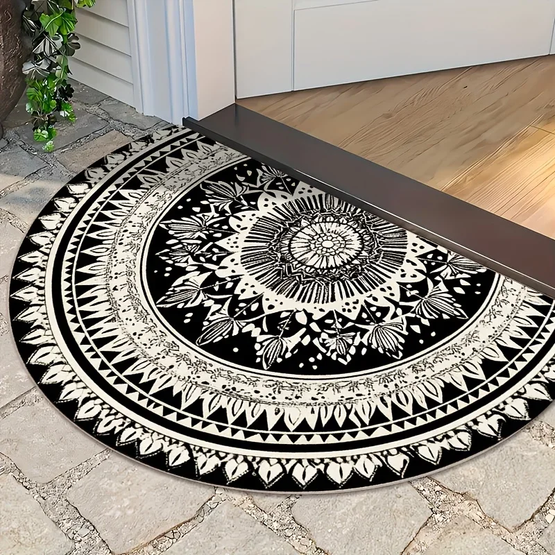 Modern Geometric Starburst Design Arc Shape Mat Artistic Pointillism Style Curved Rug For Living Room Home