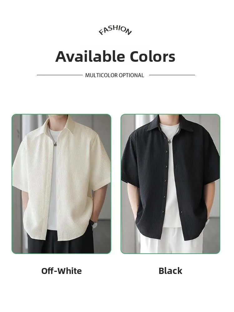 Casual Short Sleeve Men's Shirt Summer Wearable Polyester Fabric Regular Fit Button up Style Woven Fabric Lightweight Collare...