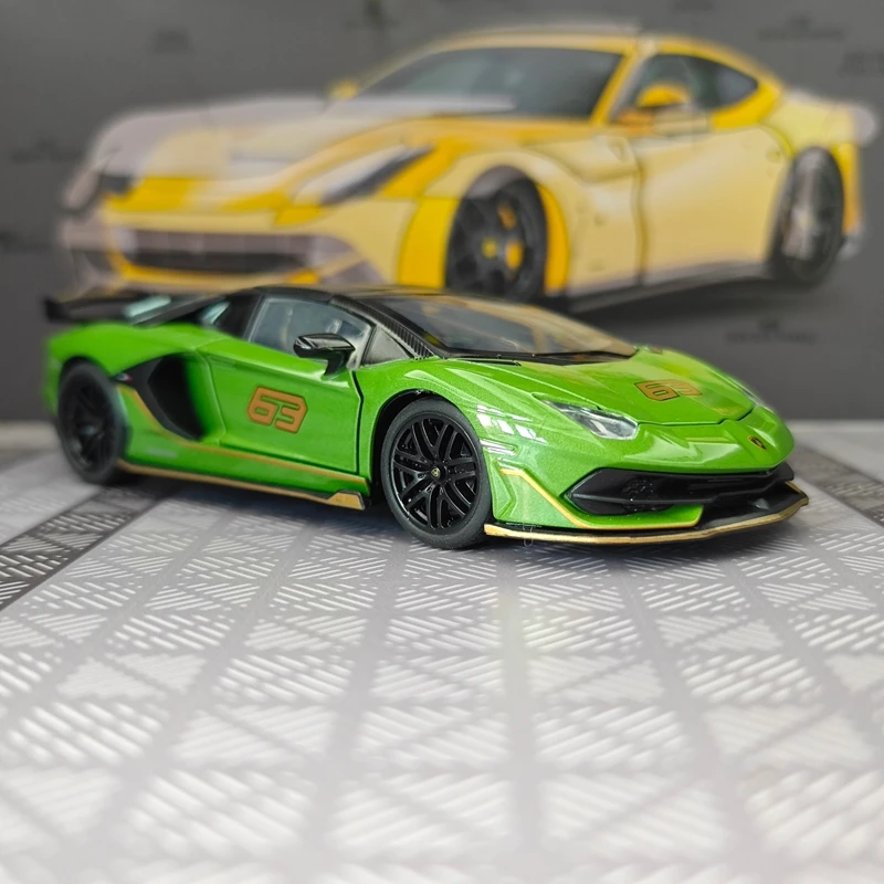 

Модель автомобиля Lamborghini SVJ63 из сплава, масштаб 1:24, с открывающимися дверями, капотом и багажником, со звуковыми и световыми эффектами, в комплекте с подарками.