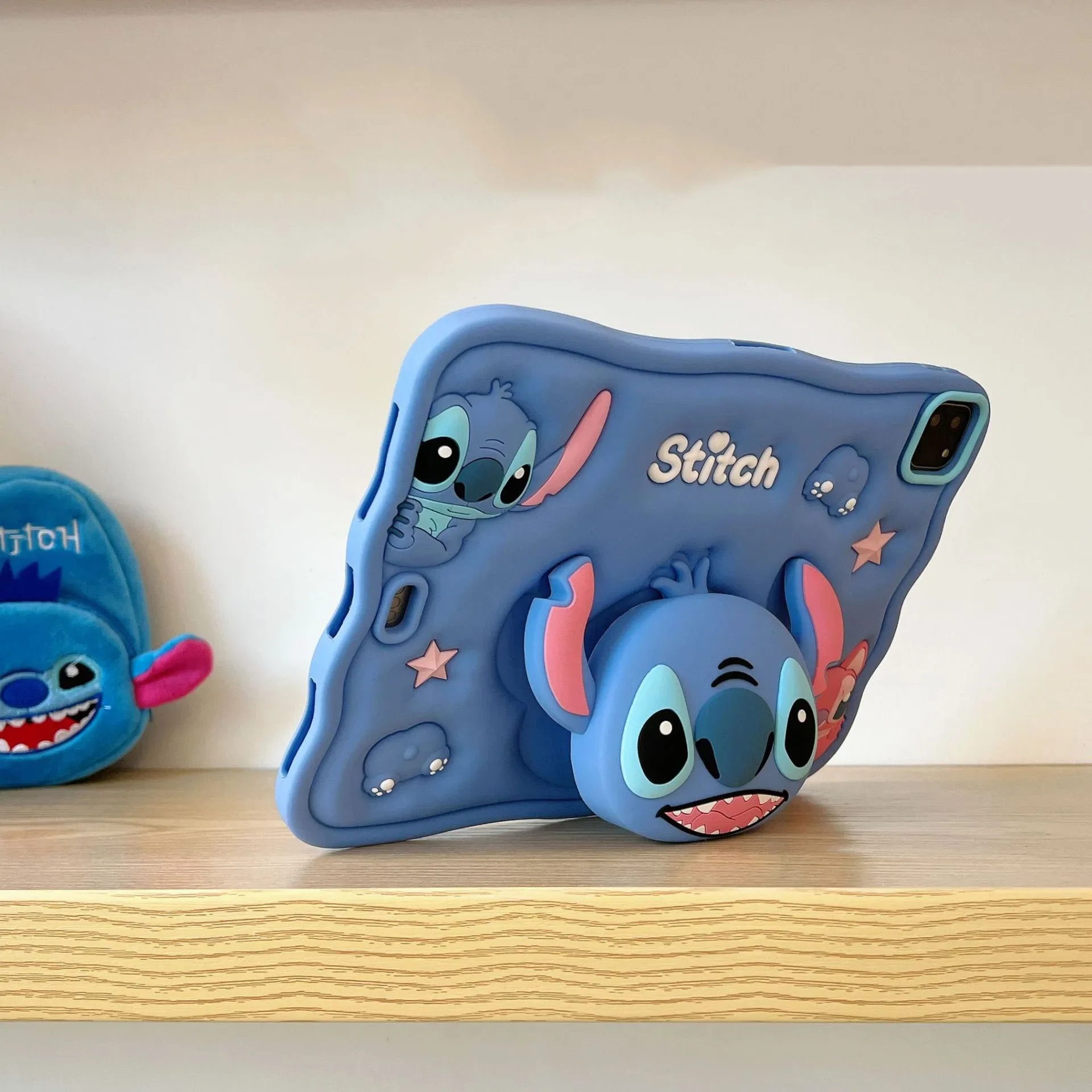 Desenhos animados Stitch Silicone Handle Stand Capa, Capa iPad Air 456, iPad Pro 10.5, Mini 4, 5, 6, 10.2 Polegada, 2018, 2017, 9.7