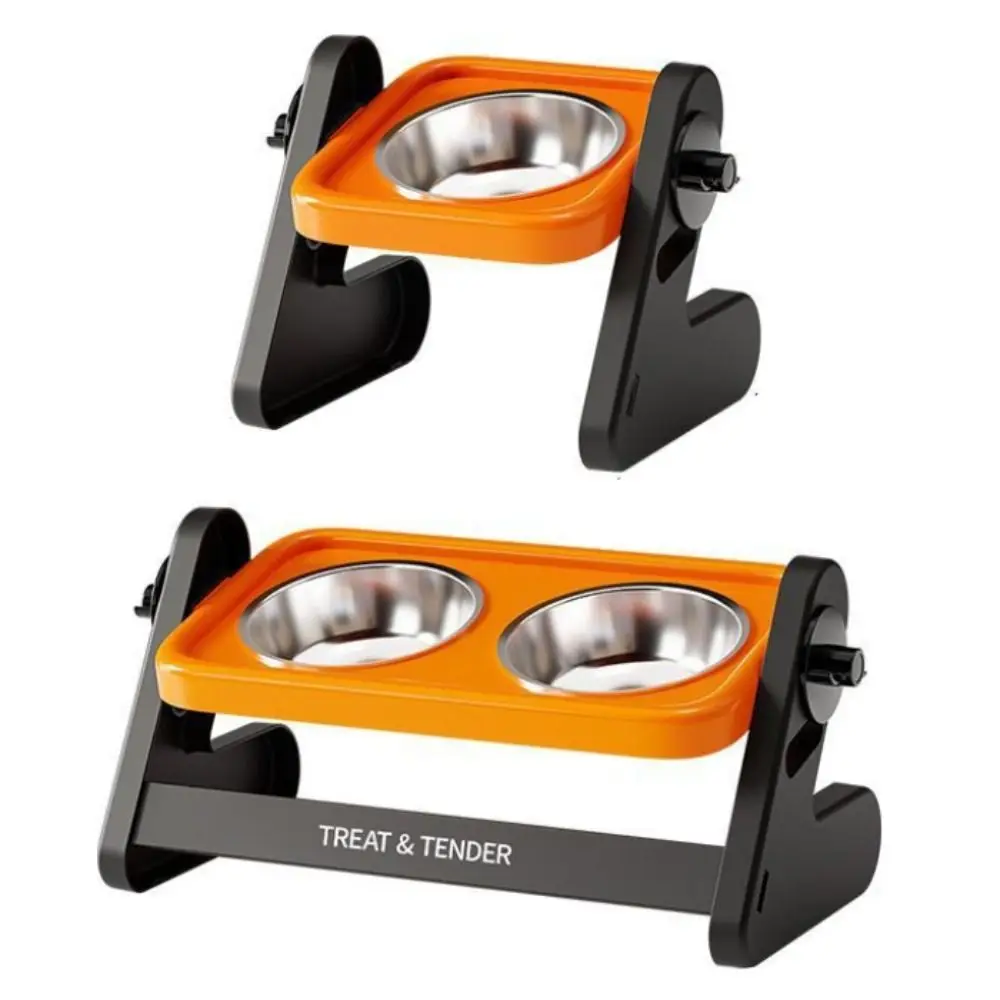 Comederos Elevados para Gatos de Acero Inoxidable, 15 cm de Altura °   Comedero Inclinado para Gatos con Altura Ajustable, Resistente a Roturas, con Protector de Cuello, Tazones para Perros
