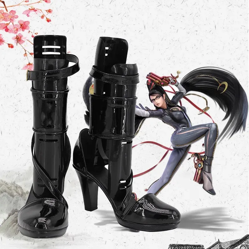 

Bayonetta Cosplay Shoes Black Long Leather Boots For Halloween Christmas Party