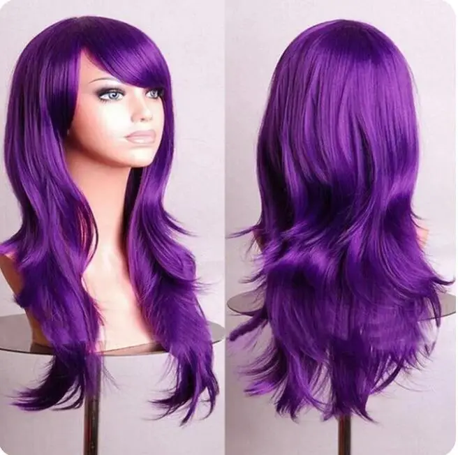 70cm Long Purple Curly Halloween Custume Wigs Fake Hairpieces Synthetic Hair Cosplay Wig Peruk for Women