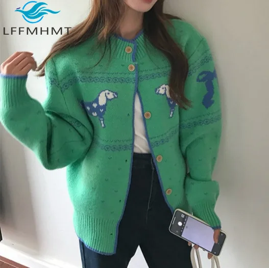Women's Sweater Coats for Winter Cartoon Pattern Vintage Cardigan Good Quality Thick Warm Soft Cozy Knitting Tops Female