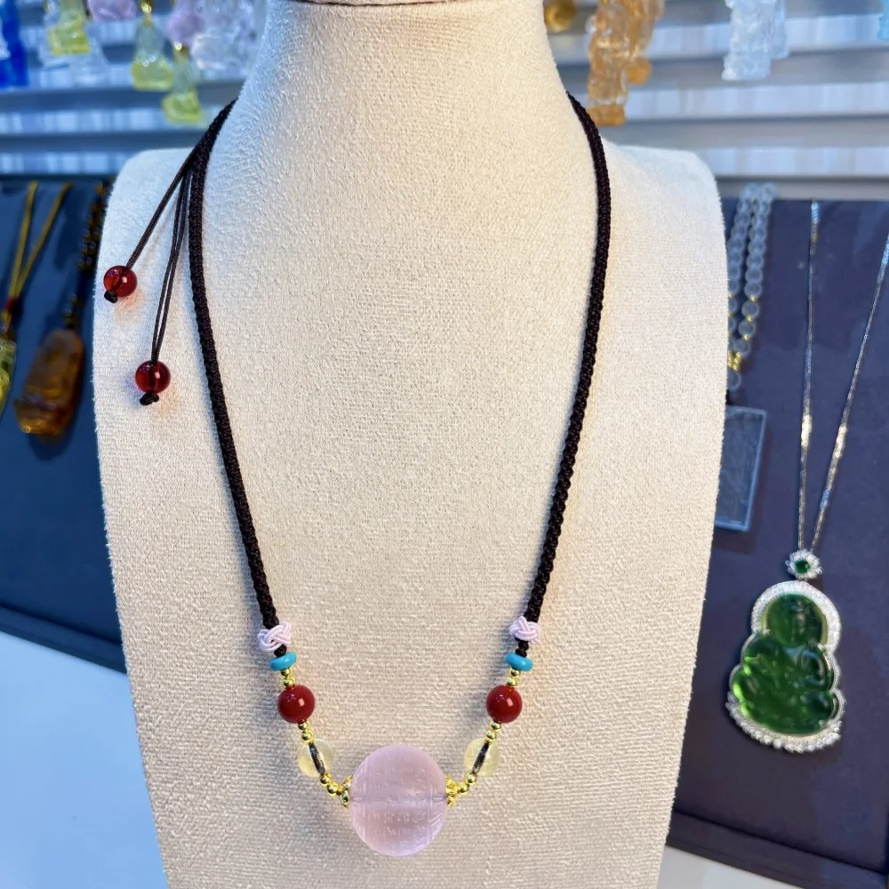 collar-con-colgante-de-liuli-rosa-estilo-chino-con-sutra-del-corazon-amuleto-de-buena-suerte-bendicion-paz-y-calma-cuerda-trenzada-ajustable-Unico