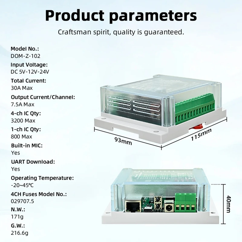 Super Sale DOMRAEM 4CH ESP32 Ethernet DIN Rail WLED Controller 30A WiFi Music Sync DC5-24V Addressable WS281X RGBIC LED Strip