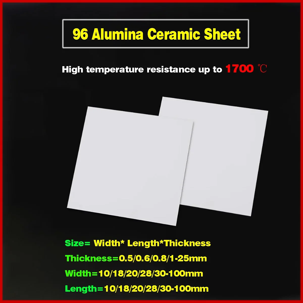 

Thickness=0.5-20mm Electrical Insulation Thin Sheet Customize 96% Aluminum Oxide Ceramic Substrate Plate Heat Sink Alumina Plate