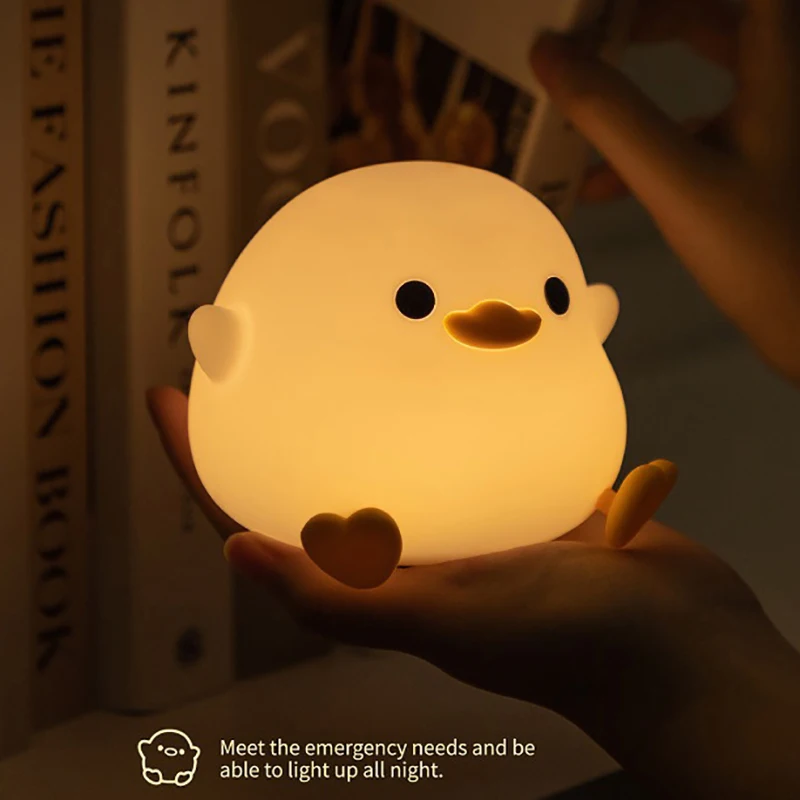 LED Night Light เป็ดน่ารักการ์ตูนสัตว์โคมไฟซิลิโคนสําหรับเด็ก Touch Sensor Timing USB ชาร์จสําหรับของขวัญวันเกิด