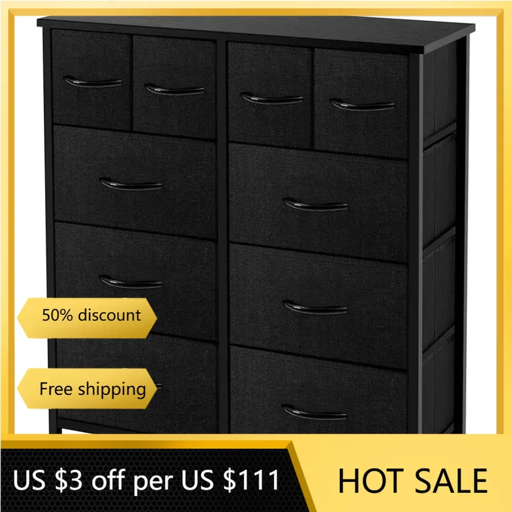 Concept 10 Drawer Organizers Bedroom Dresser Chest of Drawers Wide Fabric Storage and Organization Matte Black Freight Free Home