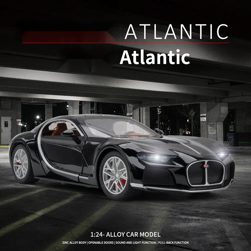 

1:24 Atlantic Alloy Car Model Ornament with Sound and Light Return Toy Gift Diecast Alloy Car Model Collectible