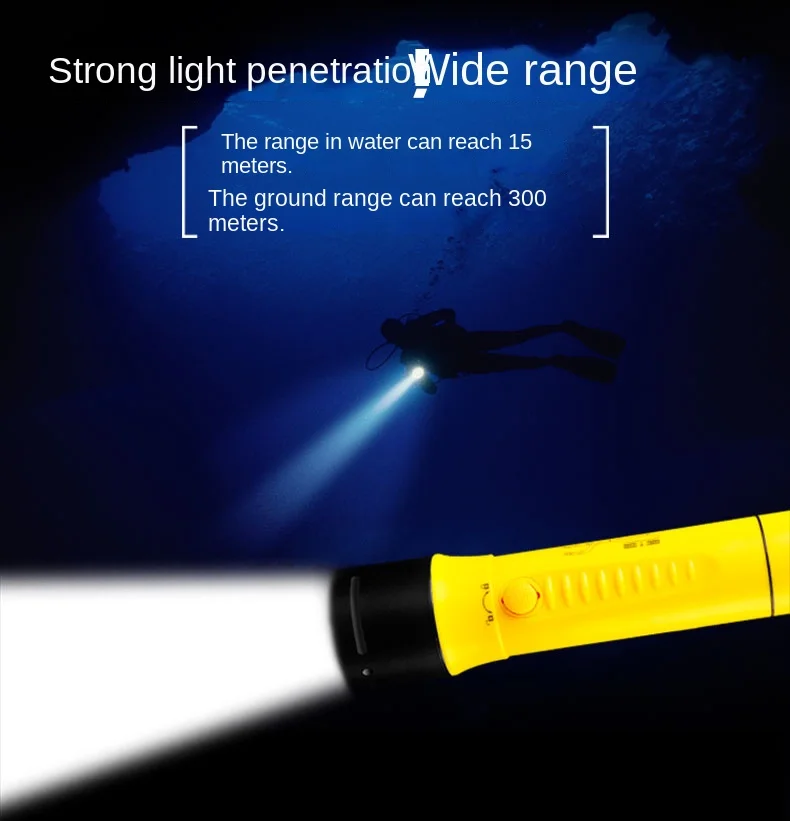 Linterna de buceo con luz brillante, foco LED de larga duración, impermeable, sumergible para pesca nocturna, IPX8, para exteriores, bajo el agua,