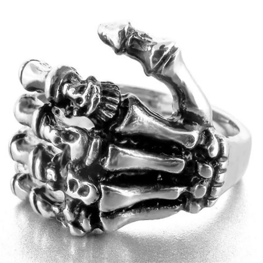 Vintage Hand Bone Biker Gothic Skull Rings Punk Rings