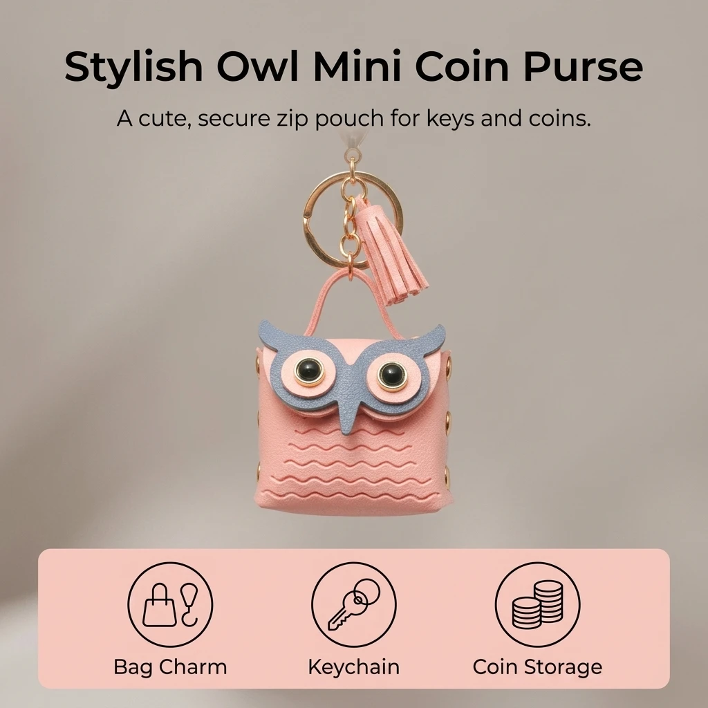 Travel Accessories Coin Purse Mini Zipper Pouch for Daily Use Cute Owl PU Leather Keychain Wallet Portable Small Bag Gift