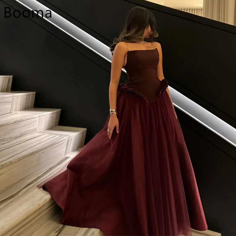 

Booma A-Line Prom Dresses Strapless Formal Occasion Gowns for Women Tulle Long Evening Dress Customized