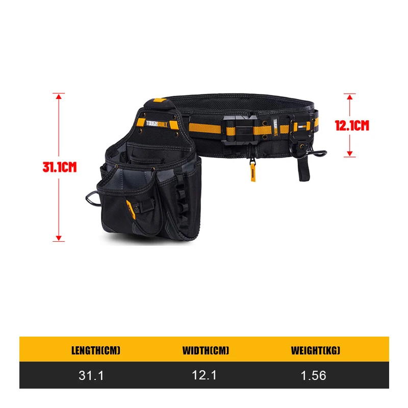 TOUGHBUILT TB-CT-101-3P 3-Piece Builder Tool Belt Set Waist Pack Belt Hammer Hanging Power Tool Accessories