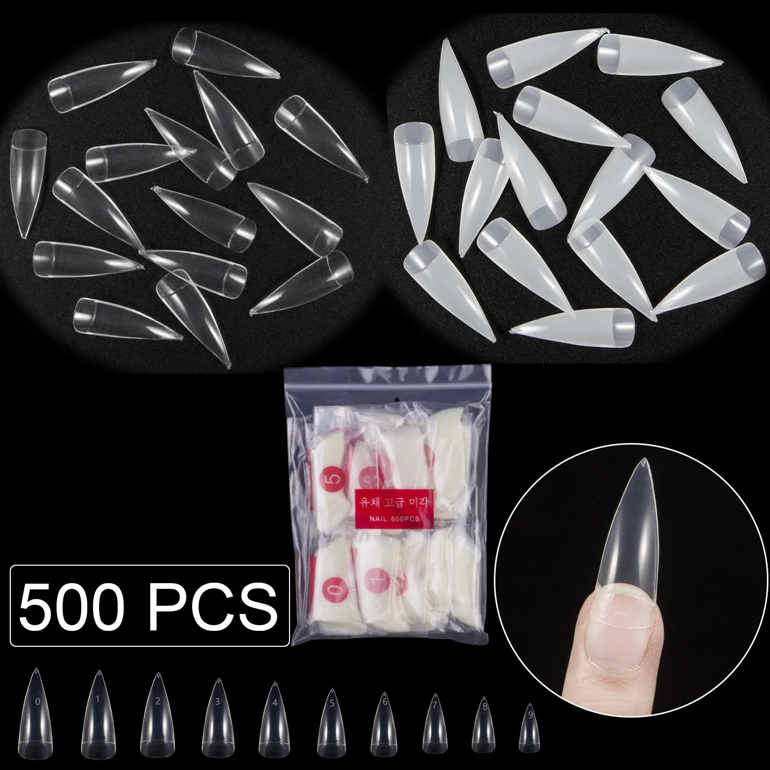 500 Pieces Stiletto Half False Nail Tips Nail Manicure Fake Nail Art Design 10 Sizes  Acrylic Nails Long Nails Fake