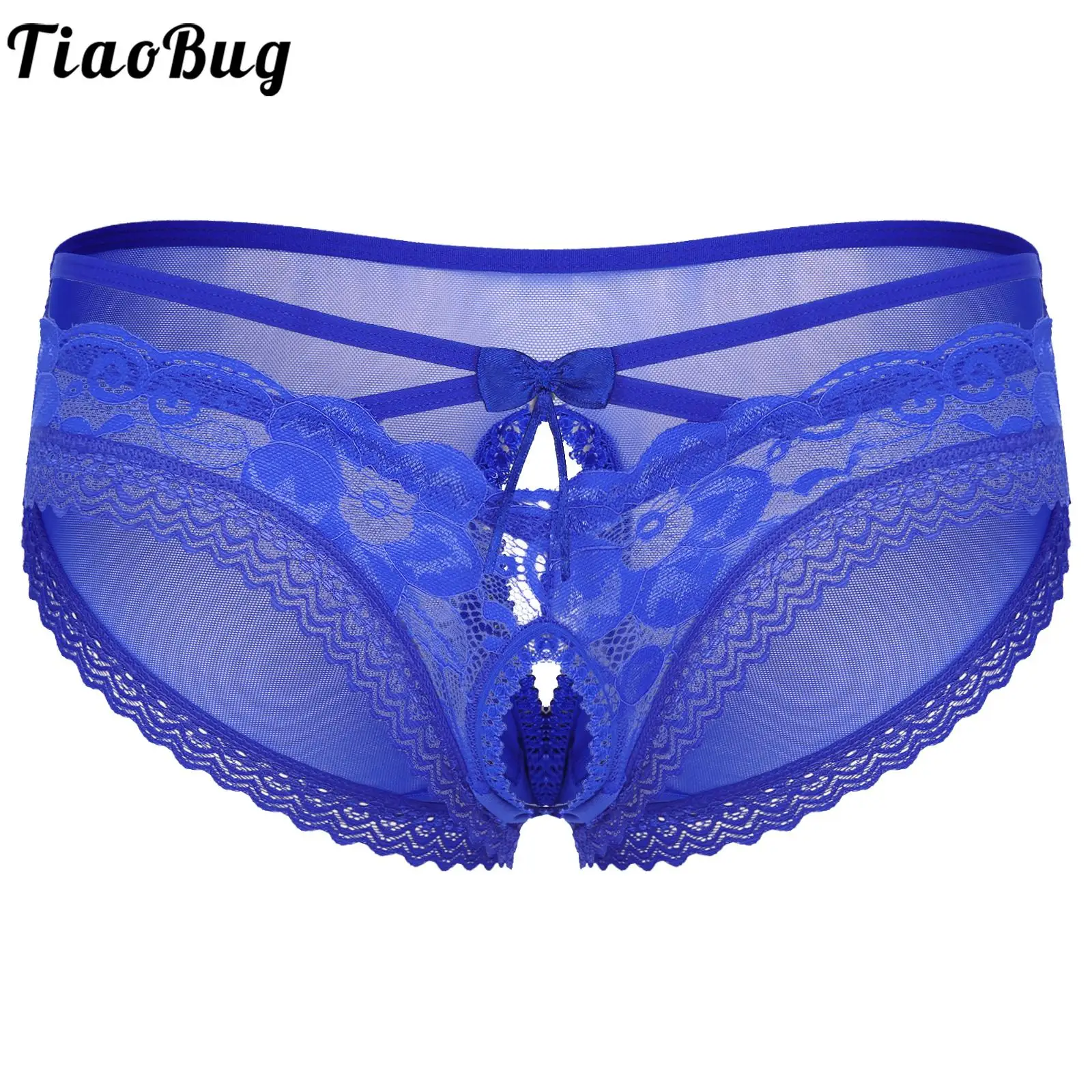 

Gays Cute Pink Underwear See-Through Open Butt Panties Mens Sissy Lingerie Tempting Lace Briefs Transparent Crotchless Briefs