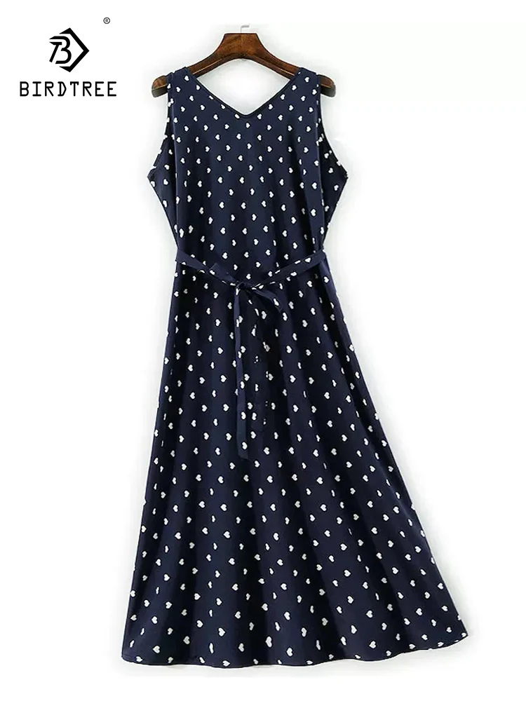 

BirdTree-Silk Double Crepe Elegant Vest Dress, V Neck Deep Blue Love, Women Fashion Versatile Party Dress, 2026 Spring D5D829CC