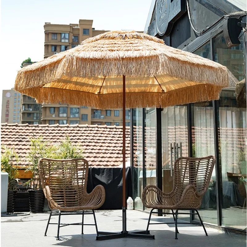 

Outdoor Simulation Straw Umbrella, Central Pole Sun Umbrella, Vintage Pastoral Thatch Umbrella for Farmhouse & Scenic Spot