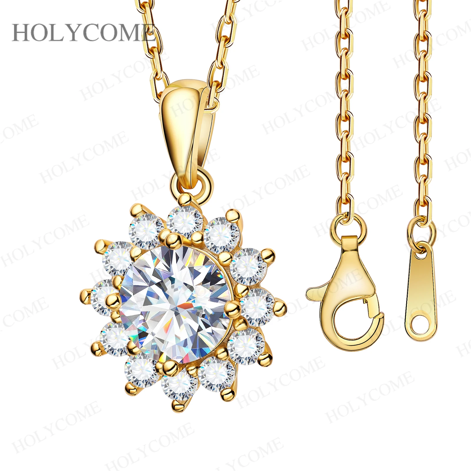 Moissanite Necklace Sunflower VVS1 White/Rose/Yellow Gold Sparkling Pendant Sterling Silver 925 For Women Birthday/Wedding Gift