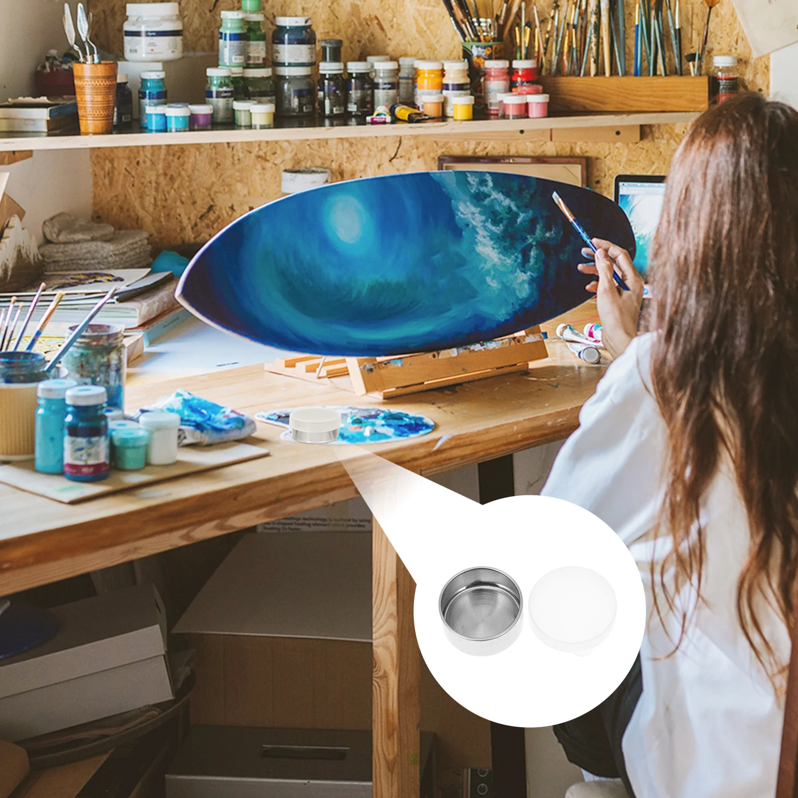 

3pcs Single Spout Oil Can Stainless Steel Brush Washer For Artists Paint Cleaning Tool Pen Washing Pot Painting Water Container