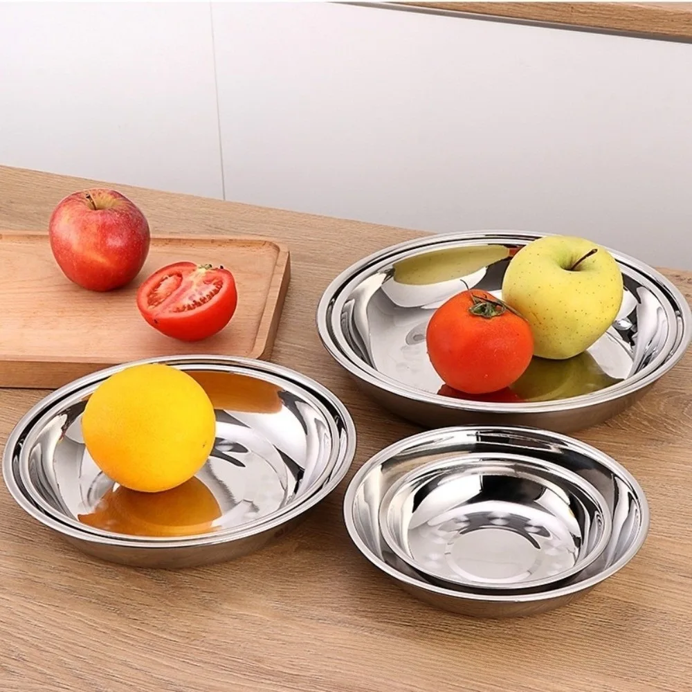 Non-Magnetic Stainless Steel Plates 14-28cm Multi-Size Reusable Deep Dinner Plates Deep Design Round Shape Flat Dinnerware