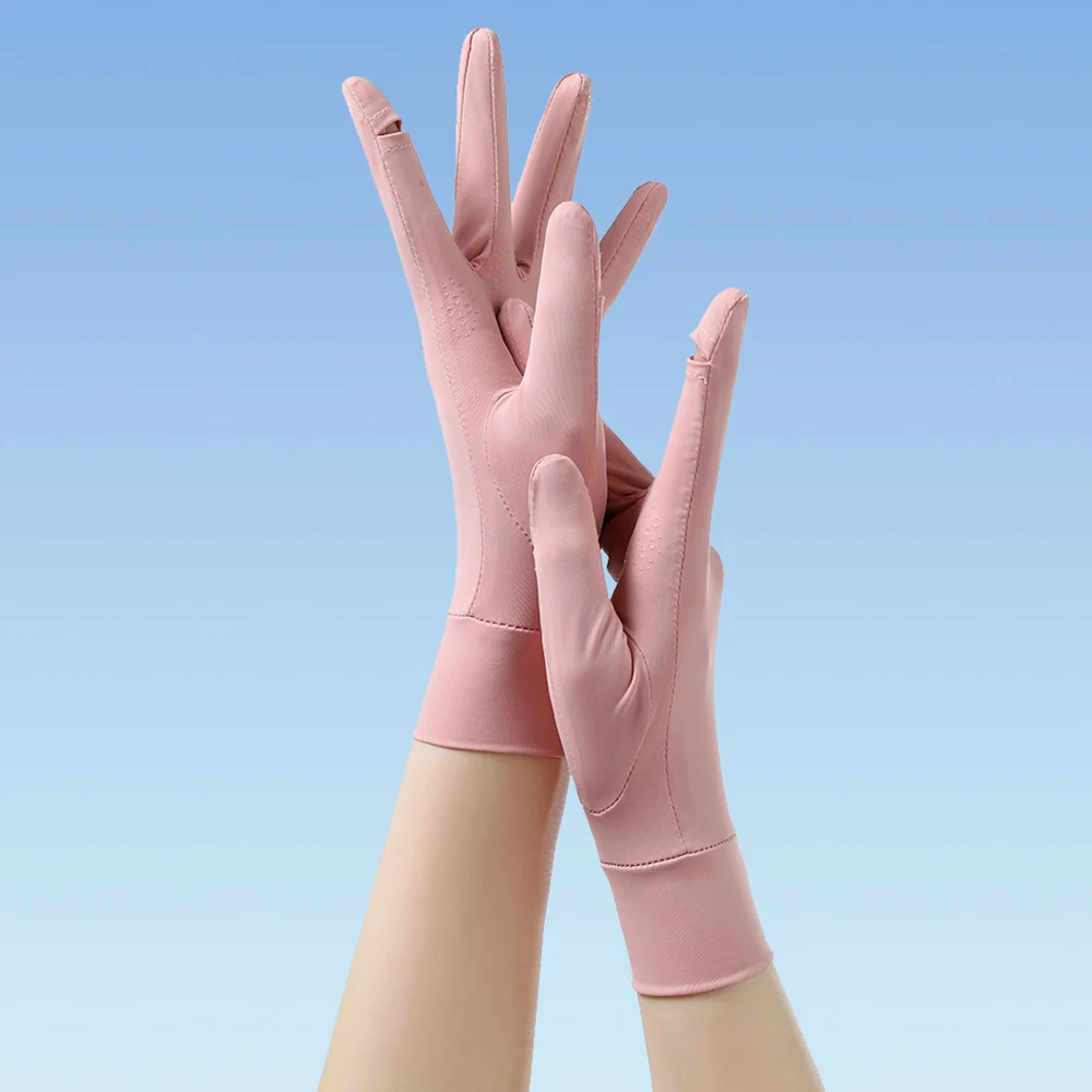 Breathable Women Sunscreen Gloves Silicone Anti Slip Anti-UV Ice Silk Riding Gloves Quick Dry Sun Protection
