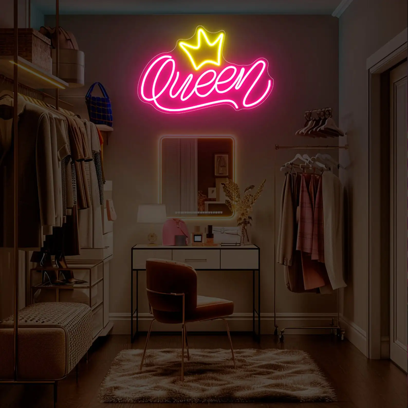 Queen With Crown Neon Sign Wall Art Decor Bedroom Sign Aesthetic Sign Birthday Gift for Girls Queen Girly Sign Game Room Decor