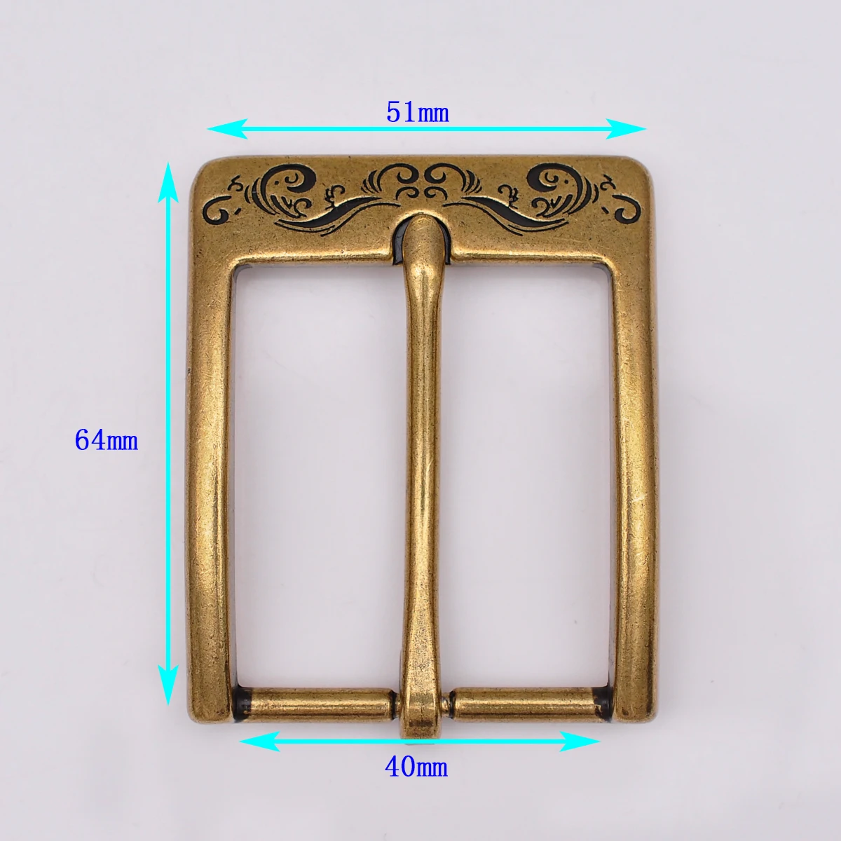 Men Vintage Brass Flower Engraved Rectangle Prong Pin Tongue Leathercraft Jeans Leather Belt Buckle Replacement Inner Size 40mm