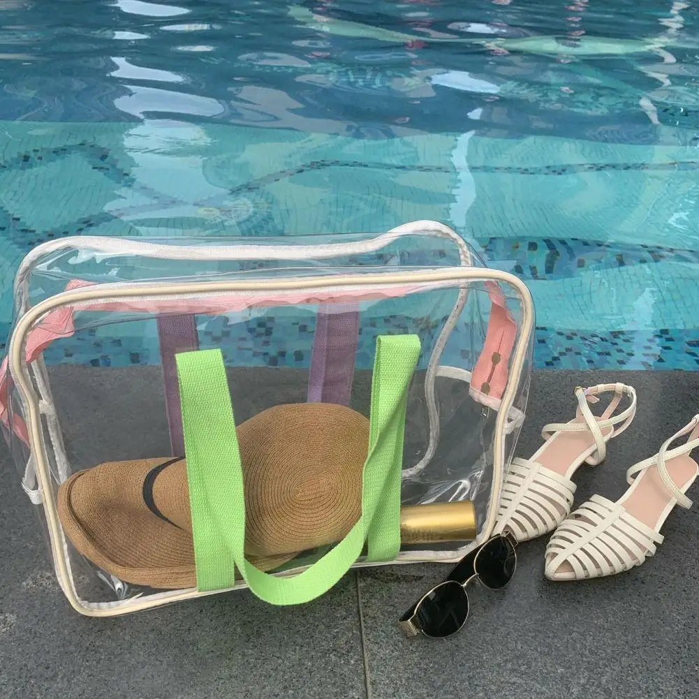 Transparent PVC Travel Duffel Bag See Through Tote Bag Waterproof Beach Bag Clear Handbag Stadium Approved Sport Fitness Bag