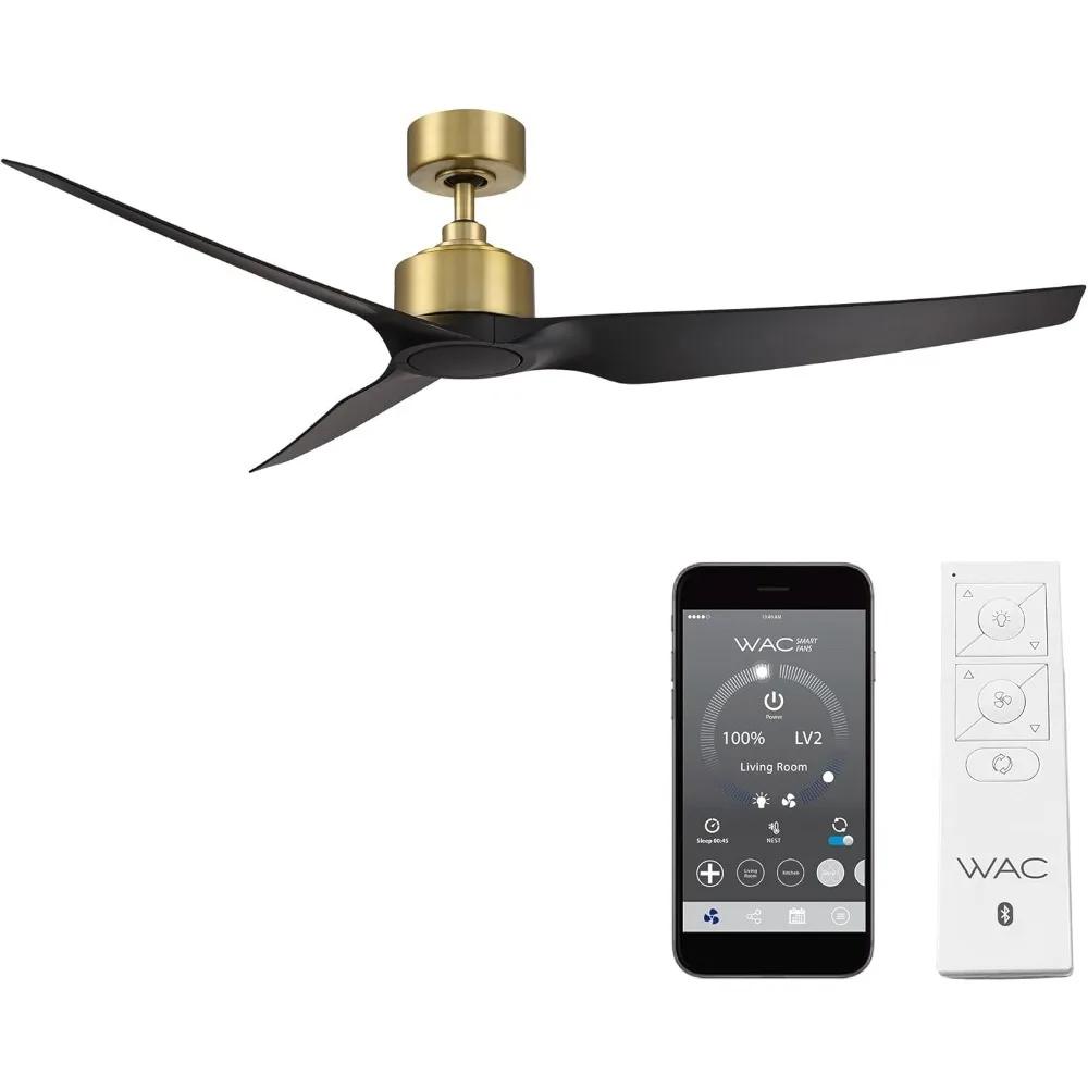 

Stella Indoor and Outdoor 3-Blade Smart Home Ceiling Fan 60in Soft Brass Matte Black with Remote Control works