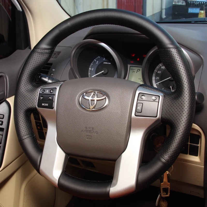 For Toyota PRADO 2010 2014 2015 2016 Car Steering Wheel Cover Manual Sewing Genuine Leather Protector Braid Car Accessories Part