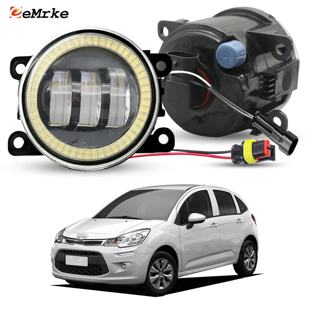 OEM Style Halogen Or LED Fog Lights For Citroen C3 MK 2 3 2009-2023 Fog Lamp With Lens Angel Eye DRL with PSX24W Interface