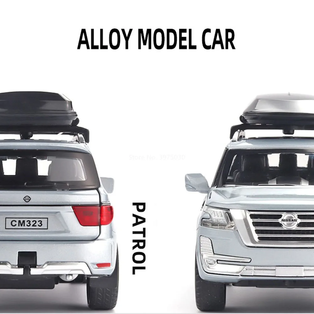 1:32 Nissan Patrol Cars Toys Alloy Diecast Models with Pull Back Light Sound Miniature Vehicle Rubber Tires Car Model Boys Gifts