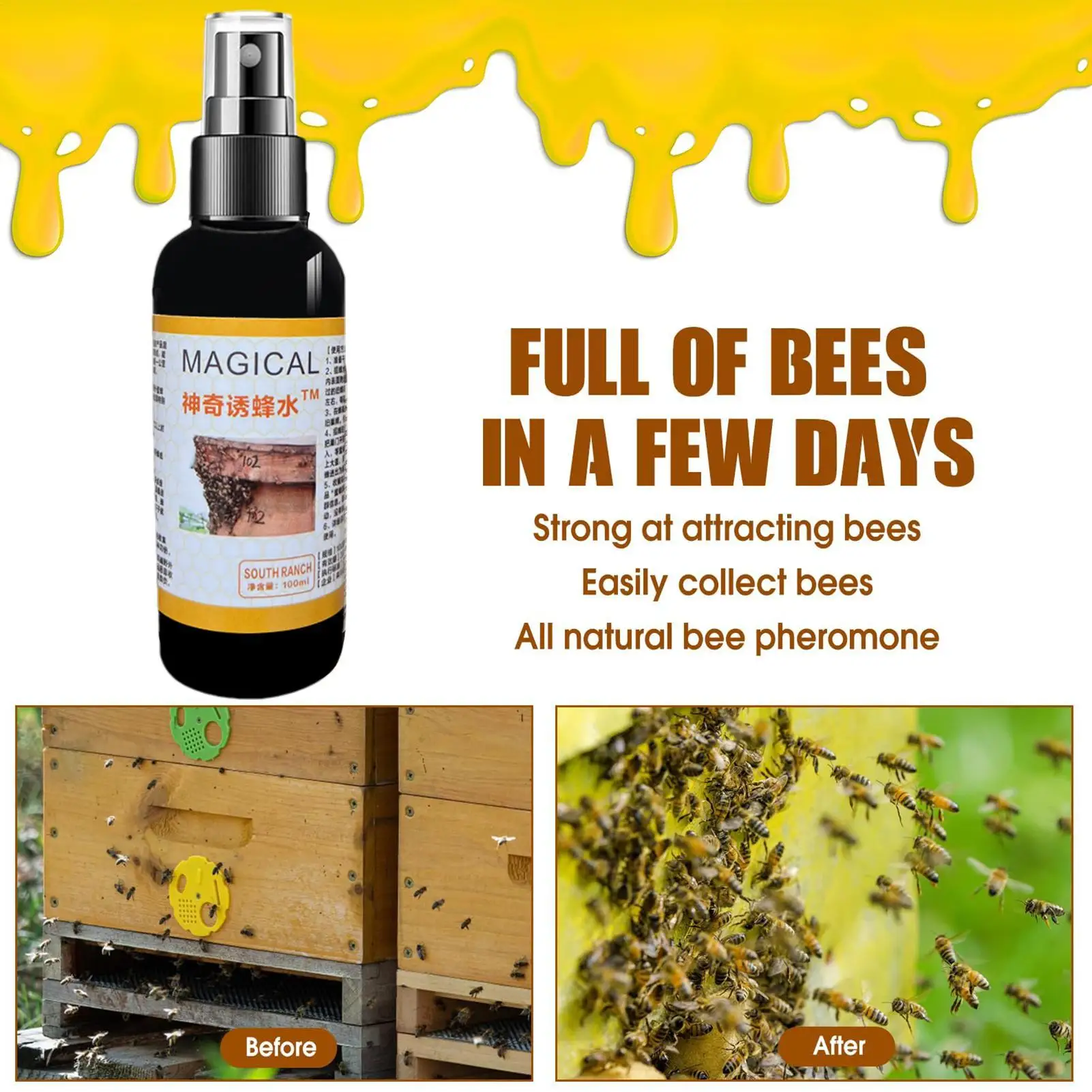 100ml Lure Bee Attractant Spray Wood Bee Trap Bee Attractant Spray Wood Bee Lure For All Season Use Natural Swarm Spray Tool Bee