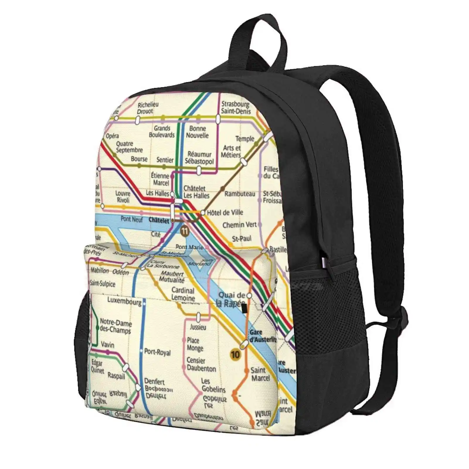 

Paris Metro Map Hot Sale Schoolbag Backpack Fashion Bags Fancy Cool Different Interesting Sophisticated Colorful Paris Metro