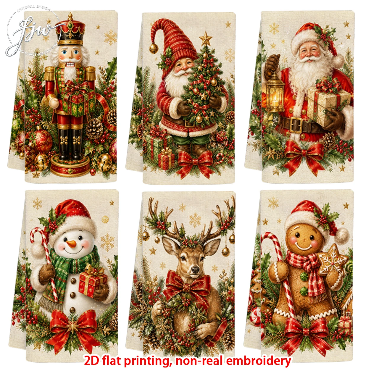 6pcVintage Christmas Garden Flags  Holiday Yard Decor with Nutcracker Santa Snowman Reindeer Designs