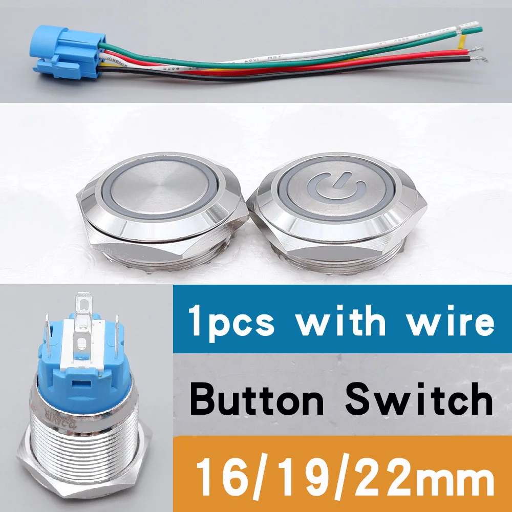 

1pcs Metal Push Button Waterproof Switch 12v 16mm 19mm 22mm LED Light Momentary 5V 24V 110V 220V Latching PC Power On Off Blue